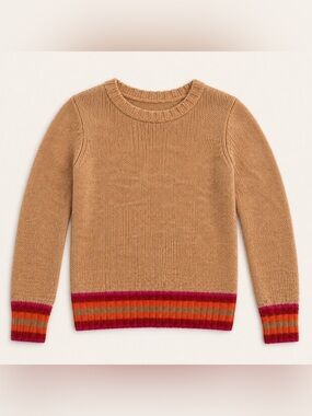 GAP Womens Camel Crewneck Sweater with Striped Hem